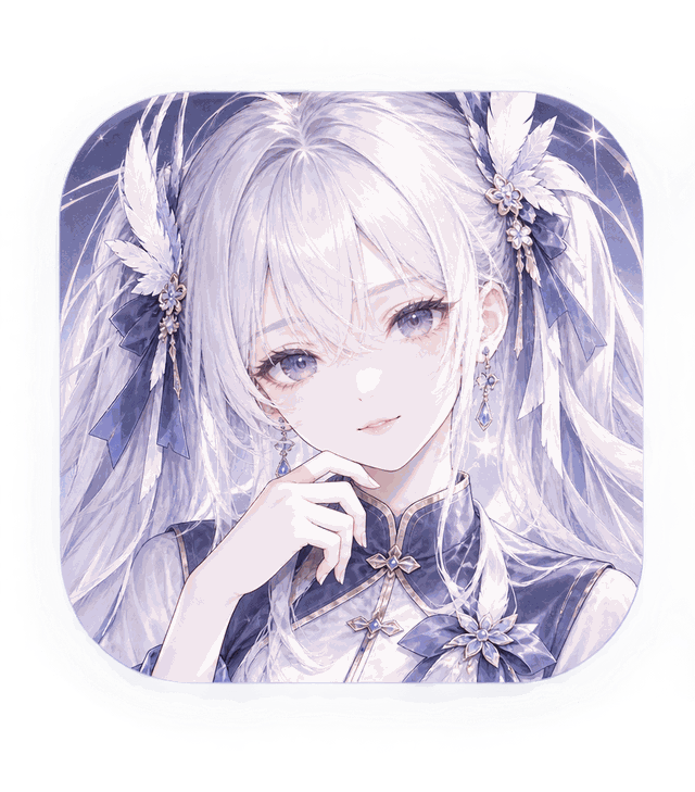 Liuxingyu app icon: the star-feather character, silver hair and violet eyes